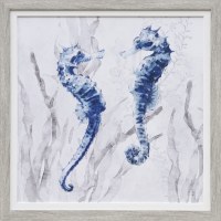 28" Sq Dark Blue Seahorse 1 Coastal Gel Framed Print