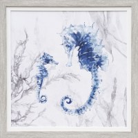 28" Sq Dark Blue Seahorse 2 Coastal Gel Textured Print in a Graywash Frame