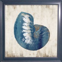 32" Sq Dark Blue Nautilus Coastal Gel Textured Print in a Dark Blue Frame