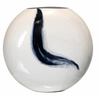 17" White and Navy Metal Ball Vase