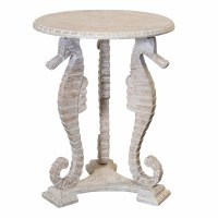 22" Round White Wash Seahorse End Table