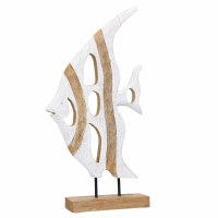 24" Brown and White Wood Angelfish on a Stand Statue