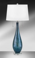 35" Iridescent Blue Double Pull Glass Table Lamp