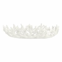 22" White Faux Coral Polyresin Oval Bowl