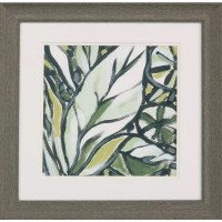 19" Sq Two Big Leaves Framed Tropical Print Under Glass