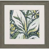 19" Sq Three Big Leaves Framed Tropical Print Under Glass