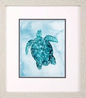 16" x 14" Blue Sea Turtle Framed Coastal Print Under Glass