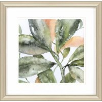 18" Sq Open Green Leaves Framed Tropical Print Under Glass