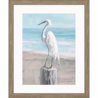 33" x 27" Egret by the Sea Framed Coastal Print Under Glass