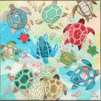 29" Sq Muticolor Sea Turtles Framed Coastal Canvas