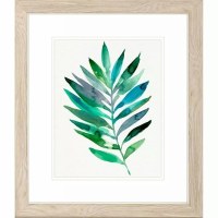 22" x 19" Dense Green Palm Fronds Framed Tropical Print Under Glass