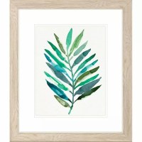 22" x 19" Open Green Palm Fronds Framed Tropical Print Under Glass