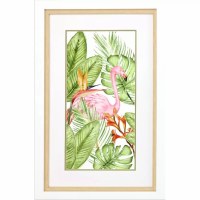 34" x 22" Flamingo Facing the Right Coastal Framed Print Under Glass