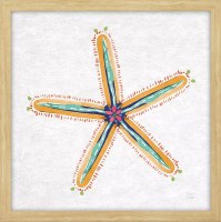 17" Sq Yellow Starfish Coastal Framed Print Under Glass