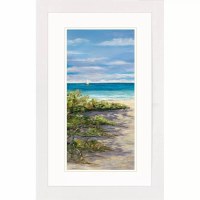 33" x 21" Sailboat on the Beach Coastal Framed Print Under Glass