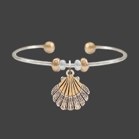 Silver and Gold Toned Scallop Shell Cuff Bracelet