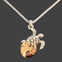 Silver and Gold Toned Baby Sea Turtle Hatching Necklace