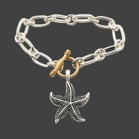 Silver and Gold Toned Starfish Toggle Bracelet