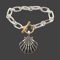 Silver and Gold Toned Scallop Shell Toggle Bracelet