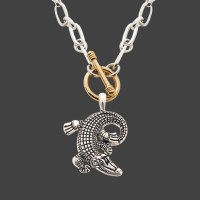 Silver and Gold Toned Alligator Toggle Necklace