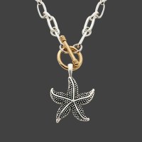 Silver and Gold Toned Starfish Toggle Necklace