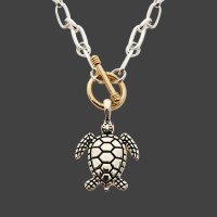 Silver and Gold Toned Sea Turtle Toggle Necklace