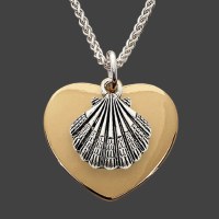 Silver and Gold Toned Scallop Shell Heart Necklace