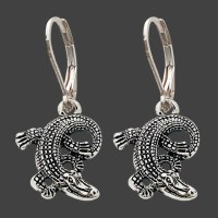 Distressed Silver Toned New Horizons Alligator Earrings