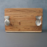 14" x 22" Wood and Silver Pineapple Handles Serving Board