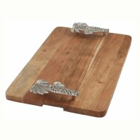 14" x 22" Wood and Silver Palm Tree Handles Serving Board