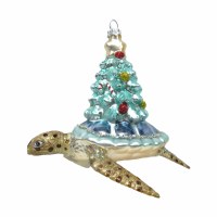 Blue Sea Turtle With a Christmas Tree Glass Ornament