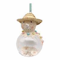 Sand Snowman With Shells Glass Ornament