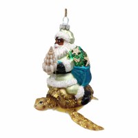 Santa Riding on a Sea Turtle Glass Ornament