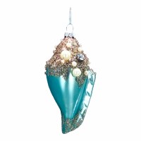 Blue Shell With Beads Glass Ornament