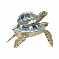 Blue Sea Turtle With a Baby Sea Turtle Glass Ornament