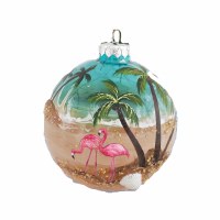 Flamingos on the Beach Glass Ornament