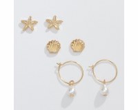 Set of Three Gold Toned Sea Life Earrings
