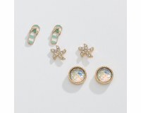 Set of Three Gold Toned and Multicolor Beach Earrings
