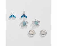 Set of Three Silver Toned and Blue Sea Life Earrings