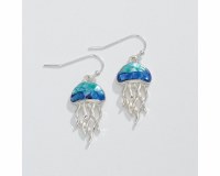 Silver Toned, Blue, and Aqua Jellyfish Earrings