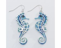 Silver Toned and Blue Seahorse Earrings