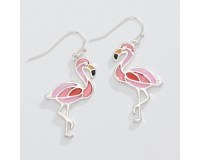 Silver Toned and Pink Flamingo Earrings