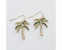 Gold Toned and Green Bling Palm Tree Earrings