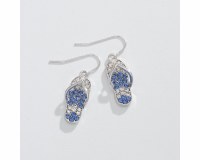 Silver Toned and Blue Bling Flip Flop Earrings
