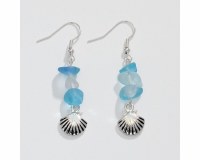 Silver Toned and Blue Scallop Shell Earrings