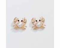Gold Toned Faux Pearl Crab Earrings