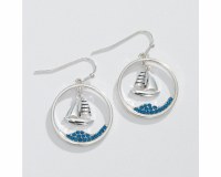 Silver Toned and Blue Sailboat Earrings