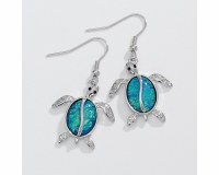 Silver Toned and Blue Sea Turtle Earrings