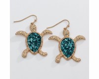 Gold Toned and Turquoise Sea Turtle Earrings