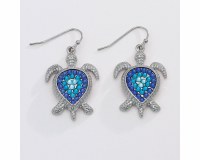 Silver Toned and Two Toned Blue Sea Turtle Earrings